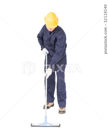 man hold squeegee window cleaner isolated on white 32119140