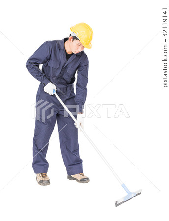 man hold squeegee window cleaner isolated on white man hold squeegee window cleaner isolated on white 32119141