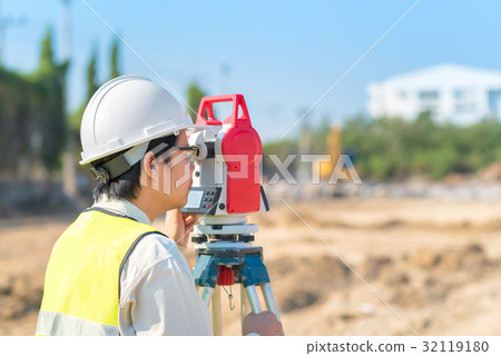 Construction engineer checking construction site Construction engineer checking construction site 32119180