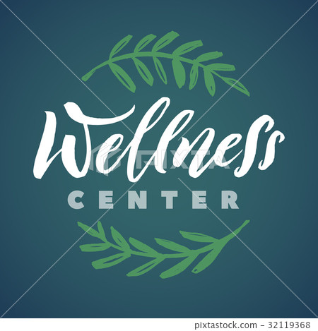 Wellness Center Vector Logo. Stroke Green Leaves 32119368