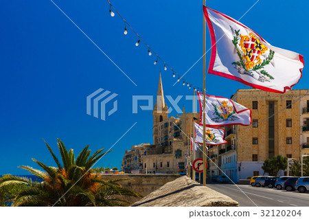 Decorated street in old town of Valletta, Malta 32120204