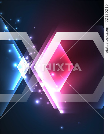 Techno glowing glass hexagons vector background 32120219