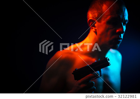 Man with pistol gun naked Man with pistol gun naked 32122981