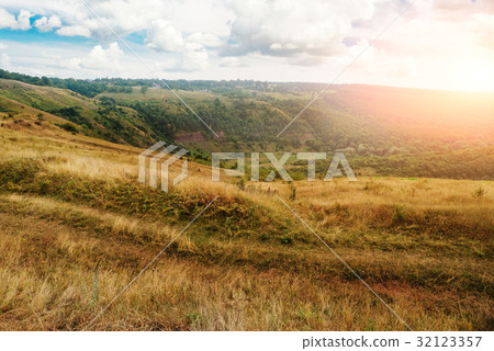 dry grass on the mountain with blue sky at doi dry grass on the mountain with blue sky at doi 32123357