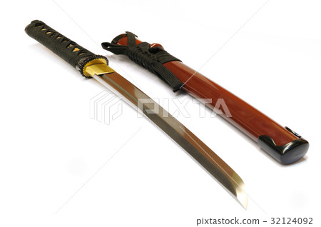 Japanese sword katana on white background 32124092