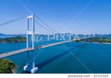 A panoramic view of the Kurushima Kaikyo Bridge (Shimanami Kaido). A panoramic view of the Kurushima Kaikyo Bridge (Shimanami Kaido). 32124383