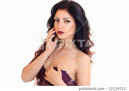 a close-up portrait of young sensual brunette 32124522