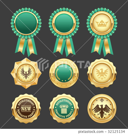 Green award rosettes and gold medals - prize Green award rosettes and gold medals - prize 32125134
