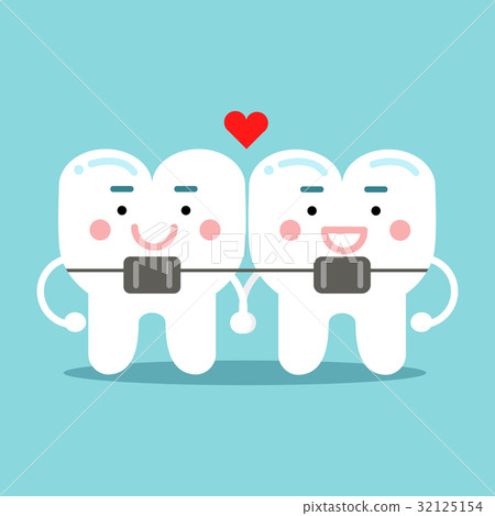 插图素材 cute smiling cartoon teeth characters with