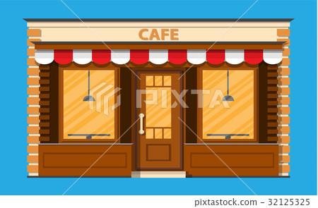 Cafe shop exterior. Street restraunt building. Cafe shop exterior. Street restraunt building. 32125325