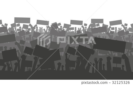 Cheering or protesting crowd with flags 32125326