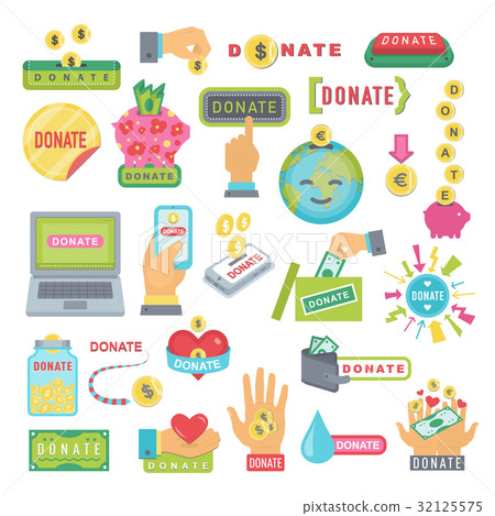 Donate buttons set. Help icon donation Donate buttons set. Help icon donation 32125575