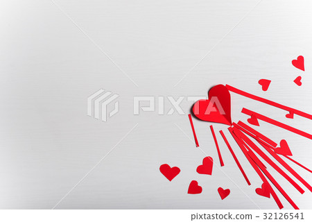 Wooden white background with red hearts. Wooden white background with red hearts. 32126541