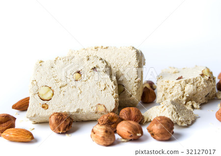 Hazelnut halva dessert slices on white Hazelnut halva dessert slices on white 32127017