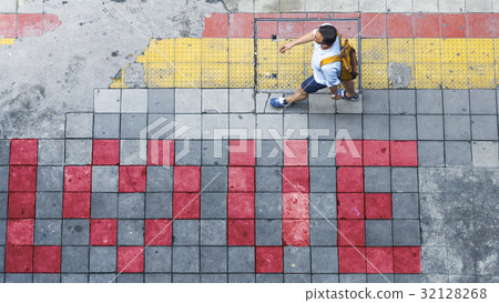 Aerial view and top view with blur man walk 32128268