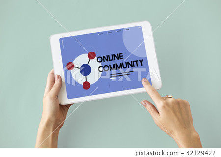 Digital Tablet connected with social network online community 32129422