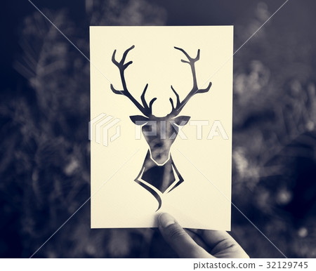 Hand Hold Deer with Antlers Paper Carving with Nature Hand Hold Deer with Antlers Paper Carving with Nature 32129745