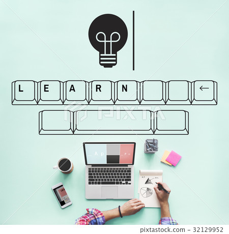Light bulb with keyboard graphic Light bulb with keyboard graphic 32129952