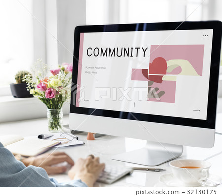 Illustration of charity donations campaign on computer Illustration of charity donations campaign on computer 32130175