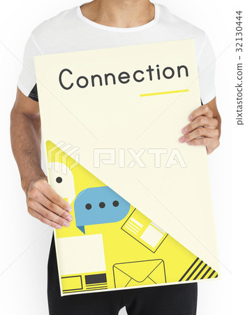Hands holding network graphic overlay banner Hands holding network graphic overlay banner 32130444