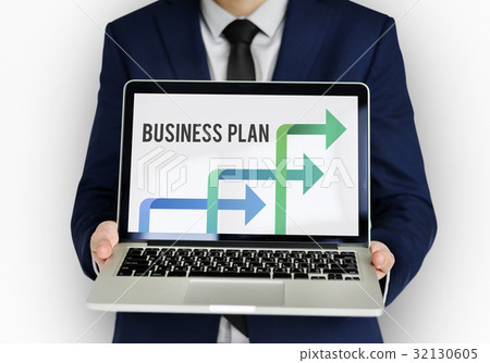 Businessman Showing Laptop Screen about Business 32130605