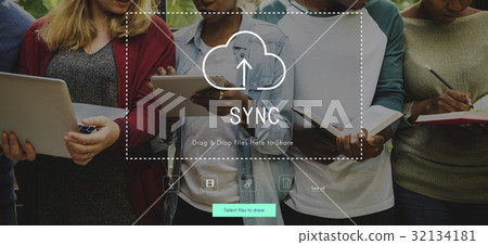 People Using Technology Digital Device with Cloud Computing Icon Graphic 32134181