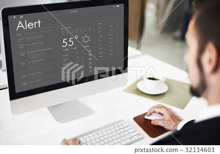 Man checking appointment on personal organizer schedule 32134603