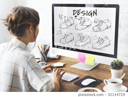 Shoe production procedure sketch drawing 32134729