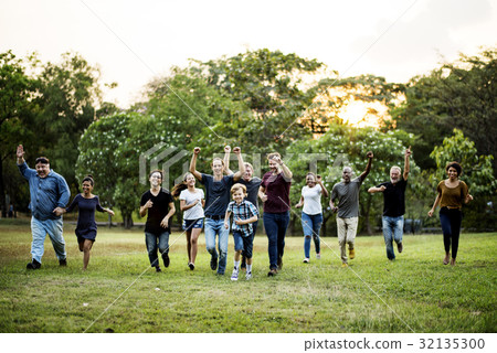 Group of Diverse People Running Together Teamwork 32135300
