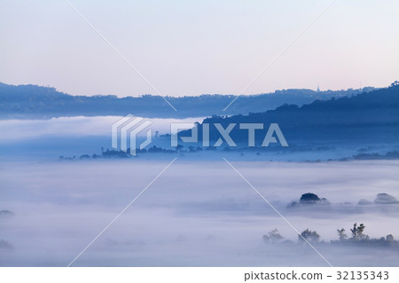 Fog in morning sunrise and road at KhaoTakhianNgo 32135343