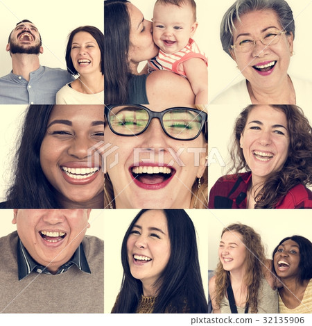 Collage of people with laughing face expression 32135906