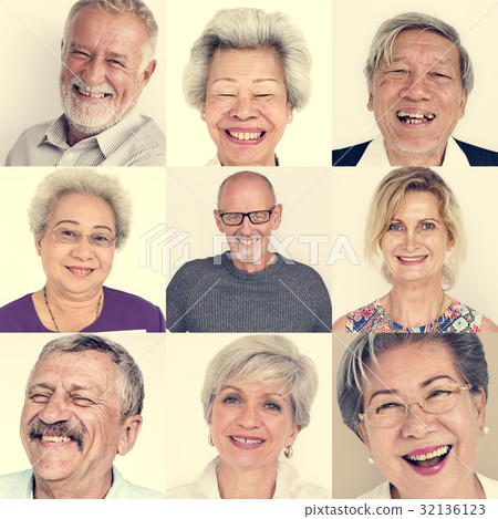 Set of Diversity Senior Adult People Face Expression Studio Coll 32136123