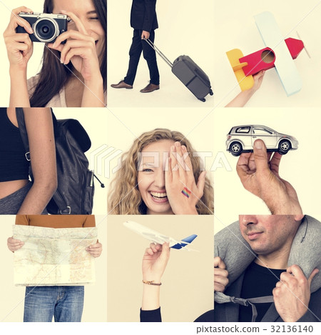 Set of People Traveling Journey Studio Collage Set of People Traveling Journey Studio Collage 32136140