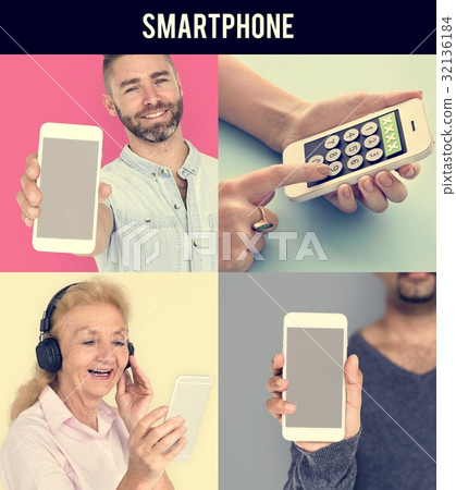 Set of Diverse People Using Smart Phone Studio Collage Set of Diverse People Using Smart Phone Studio Collage 32136184