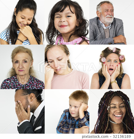 Diversity people set emotional on white background 32136189