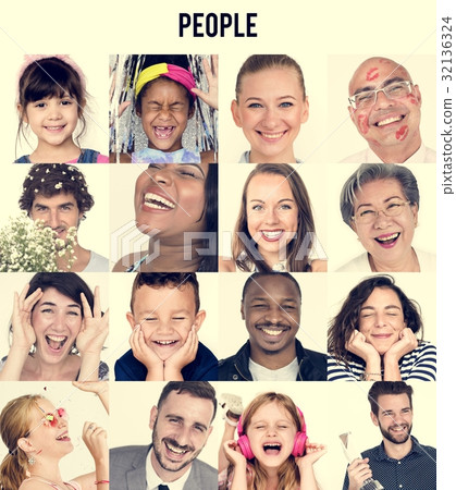 Collage of people smiling cheerful happiness face expression Collage of people smiling cheerful happiness face expression 32136324