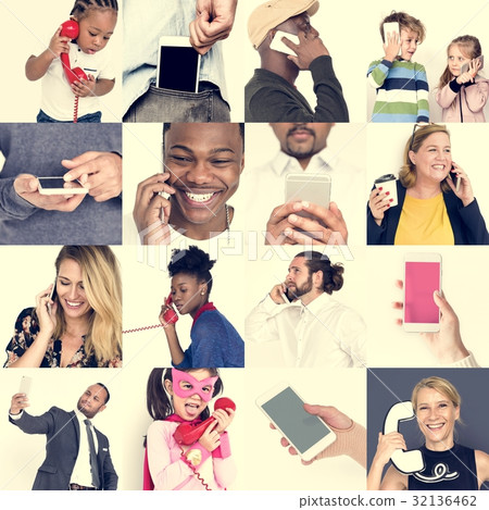 Set of Diverse People Using Telephone Studio Collage Set of Diverse People Using Telephone Studio Collage 32136462