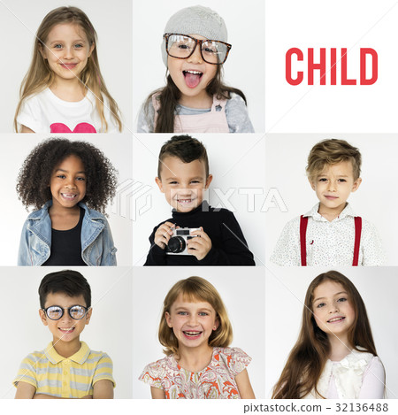 People Set of Diversity Cheerful Kids Studio Collage 32136488