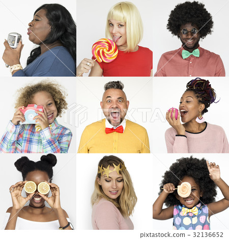 Collages diverse ethnic cheerful people Collages diverse ethnic cheerful people 32136652