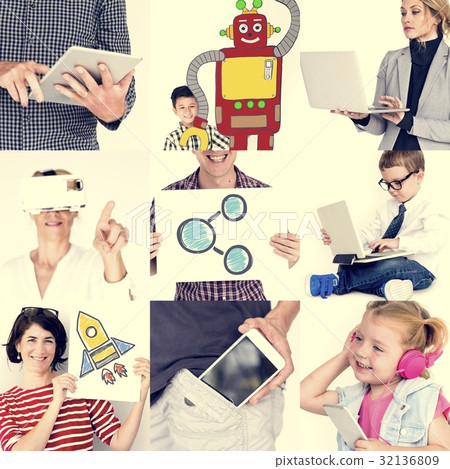 Set of Diversity People Using Digital Devices Technology Inventi 32136809