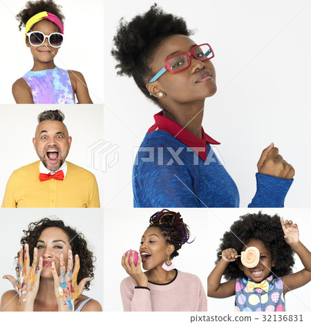 Collection of funny face people collage 32136831