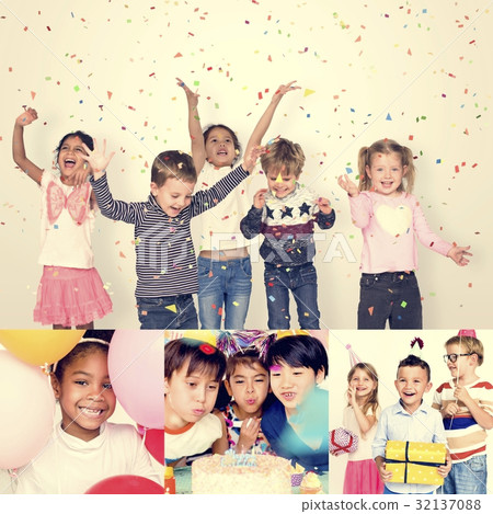 People Set of Diversity Kids Enjoy Party Studio Collage People Set of Diversity Kids Enjoy Party Studio Collage 32137088