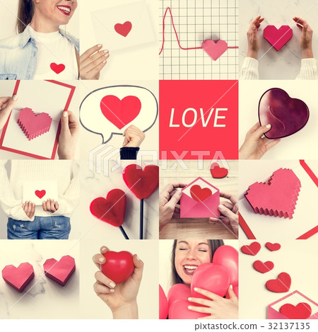 Adult Woman with Love Heart Artwork Studio Collage Adult Woman with Love Heart Artwork Studio Collage 32137135