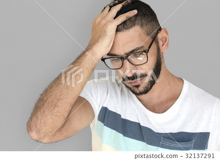 Middle Eastern Man Curious Stress Thinking Studio Portrait Middle Eastern Man Curious Stress Thinking Studio Portrait 32137291
