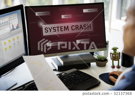 Man working on computer network graphic overlay Man working on computer network graphic overlay 32137368