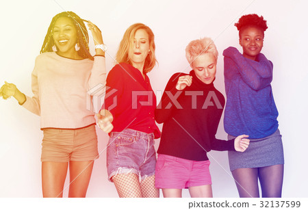 People Girlfriends Smiling Happiness Dancing Togetherness 32137599