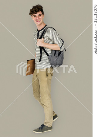 Caucasian student man standing with casual outfit Caucasian student man standing with casual outfit 32138076