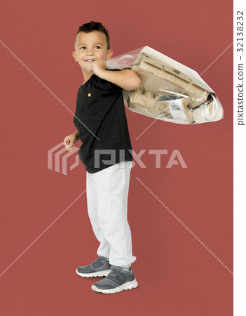 Little Boy Holding Separate Papers Studio Portrait Little Boy Holding Separate Papers Studio Portrait 32138232