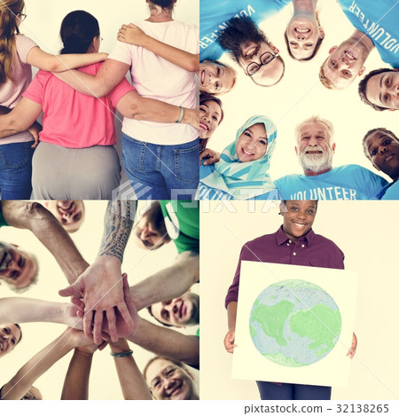 Set of Diverse Volunteer Donation People Studio Collage 32138265