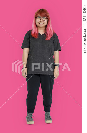 Pink Hair Woman Face Smile Expression Studio Portrait 32138402